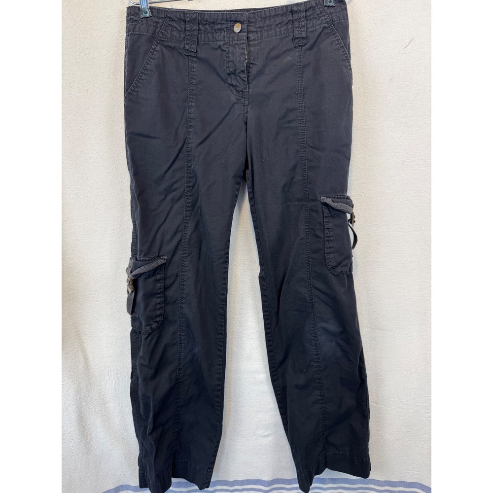 Willi Smith Cargo Pants Black Cotton Utility Straight Leg Multi-Pocket Size 4